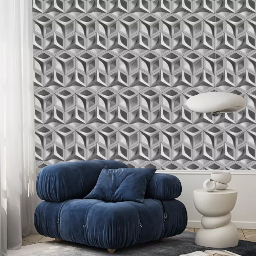 Tapete 3D pattern gray brushed metal futuristic tiles. High quality seamless realistic texture.