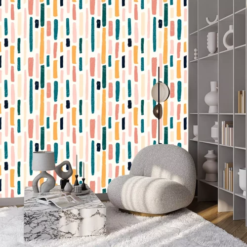 Tapete Abstract seamless pattern of brush paint lines pastel colors with old texture. Vector doodle illustration.