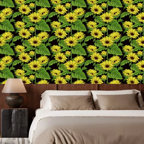 Tapete Floral seamless pattern with blooming Sunflowers.