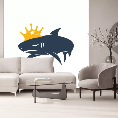 Sticker Fische Ozean Hai mit goldener Krone auf dem Kopf