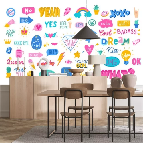 Sticker Farbenfrohe Aufschriften und Motive für eine Teenagerin