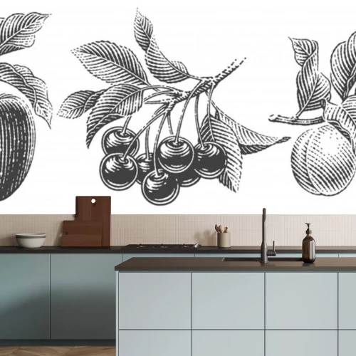 Sticker Schwarz-weiße Früchte realistische Skizze