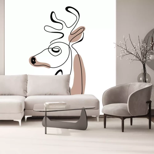 Sticker Continuous line drawing abstract deer. Modern one line animal illustration, aesthetic contour. Head of Christmas Santa reindeer for greeting cards, prints, poster, sticker, logo. banner. Vector