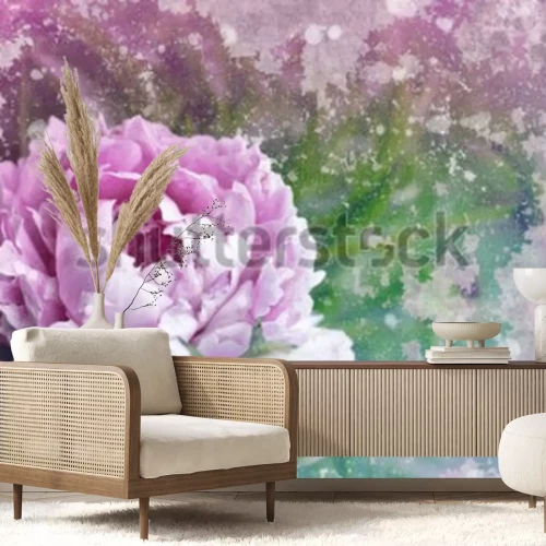 Fototapete Pfingstrose an alter Wand