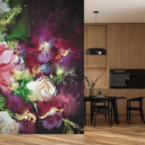 Fototapete Dunkle Blumen im Glamourstil