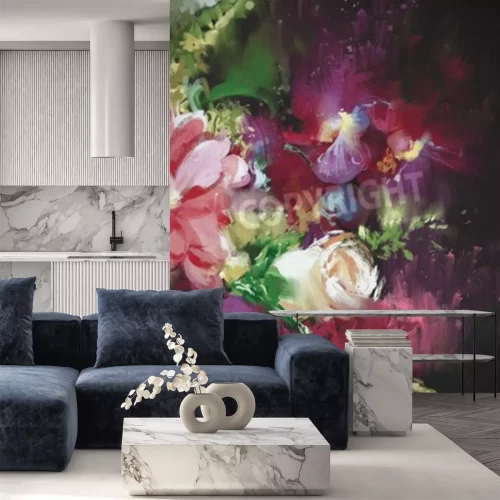 Fototapete Dunkle Blumen im Glamourstil