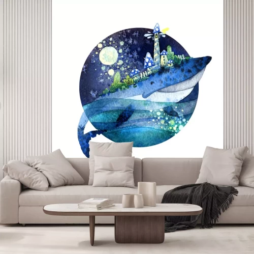 Sticker Ein Wal, der eine Stadt auf seinem Rücken trägt