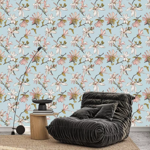 Tapete Seamless pattern with  beautiful spring magnolia flowers