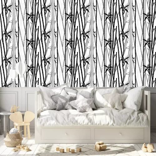 Tapete Bambuswald in Grautönen