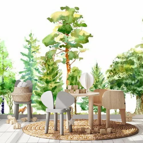 Sticker Frühlingsbäume in einem europäischen Wald