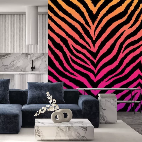 Sticker Zebra, tiger print, animal skin with zigzag lines, stripes. Abstract background. Detailed hand drawn vector illustration. Exotic gradient poster, banner. 