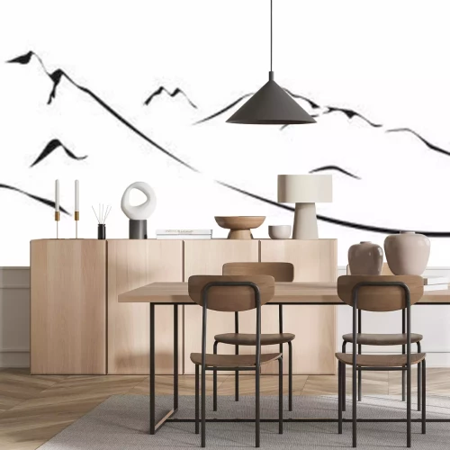 Sticker Schwarz-Weiß-Zeichnung minimalistische Berglandschaft