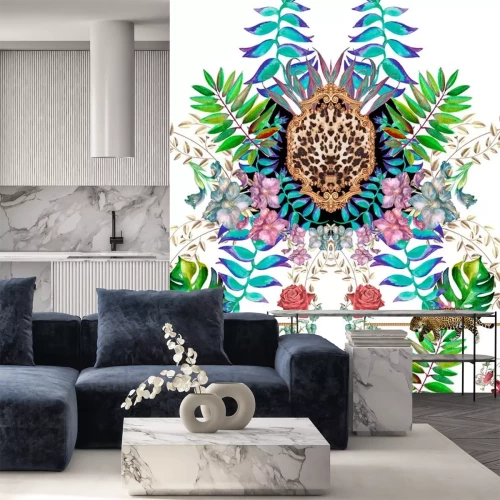 Sticker Baroque gold tropical flowers design 