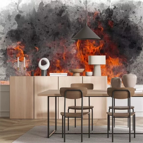 Fototapete Aquarell-Flammen des Feuers im Rauch