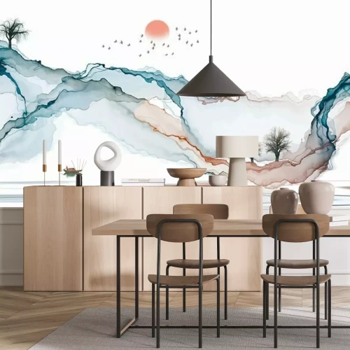 Fototapete Abstract background ink line decoration painting landscape artistic conception