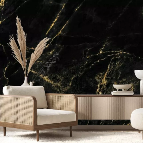 Fototapete Luxuriöser gelbschwarzer Marmor