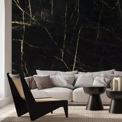 Fototapete Steinstruktur schwarzer Marmor mit goldenen Verzierungen