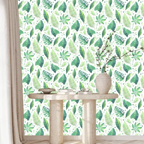 Tapete Vektorillustration, flaches Design. Tropisches Blattmuster