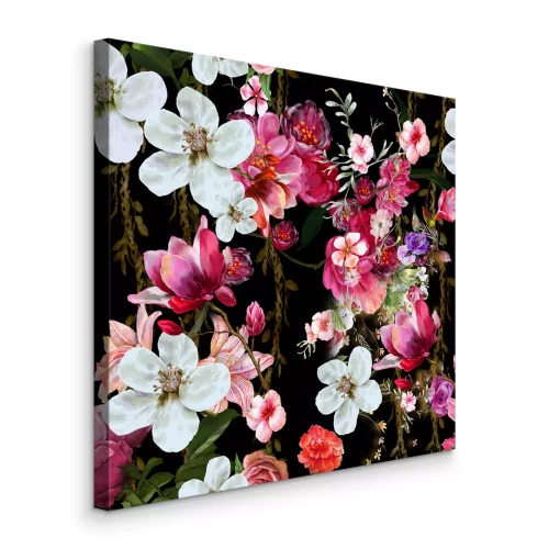 Bild Bunte Aquarellblumen auf schwarzem Hintergrund