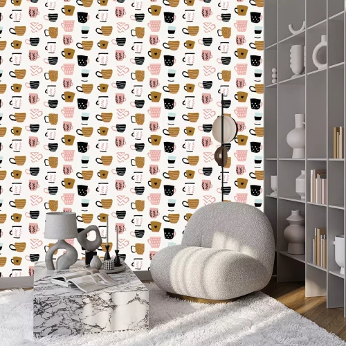 Tapete Seamless pattern with cups of coffee, scandinavian