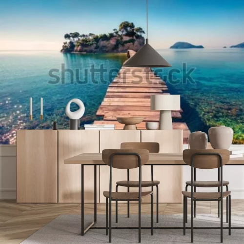 Fototapete Malerische Paradiesinsel mit einer Brücke über das blaue Meer