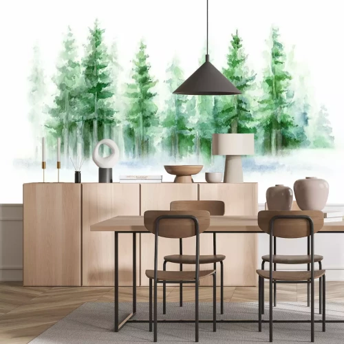 Fototapete Aquarell Nadelwald