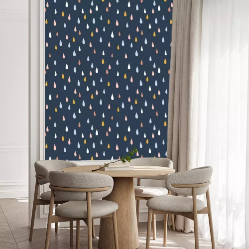 Tapete Bunte Tropfen auf dunkelblauem Hintergrund im skandinavischen Stil