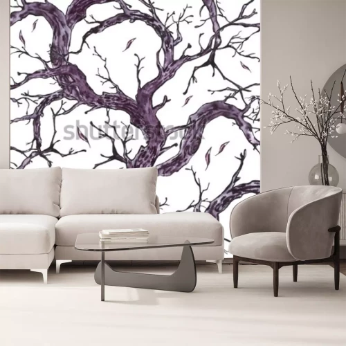 Sticker Einfarbige gezeichnetes nahtloses Muster des Aquarells Hand mit Baumasten, Zweige. Natürliche Textur. Schwarzweißabbildung auf weißem Hintergrund.