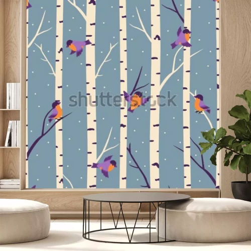 Sticker Wintermuster mit Dompfaffen und Birke