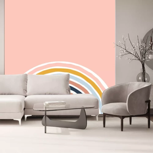 Sticker Retro-Regenbogen auf rosa Hintergrund