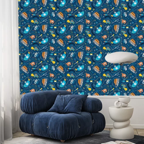 Tapete seamless pattern vector of submarine with sea animals cartoon