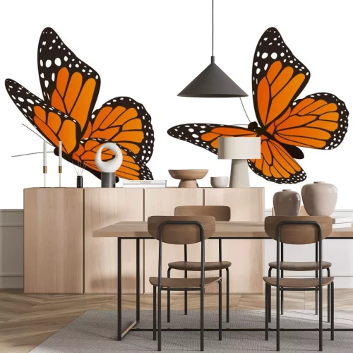 Sticker Zwei orangefarbene Schmetterlinge mit weißen Tupfen