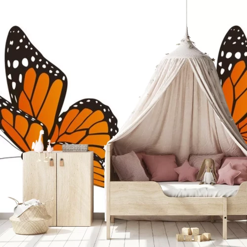 Sticker Zwei orangefarbene Schmetterlinge mit weißen Tupfen