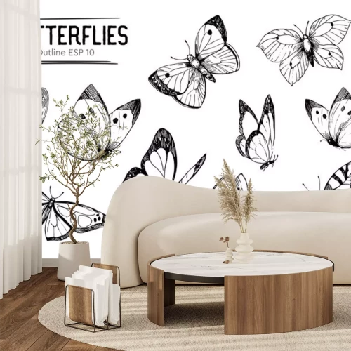 Sticker Schwarz-weiße Schmetterlinge in verschiedenen Formen