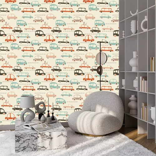 Tapete nahtlose Cartoon Karte von Auto und Verkehr