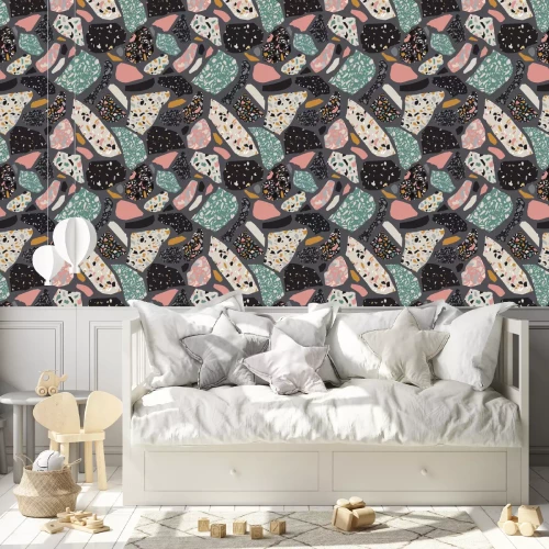 Tapete Geometrisches Muster, das Terrazzo imitiert