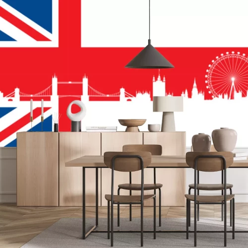 Sticker Britische Flagge mit sehr detaillierte Silhouette Skyline von London