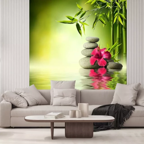 Fototapete Bambus Blumen und Steine