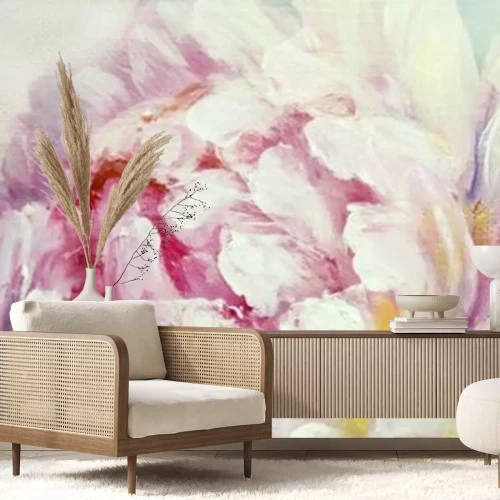 Fototapete Rosa-weiße Pfingstrosen im Ölgemälde-Stil