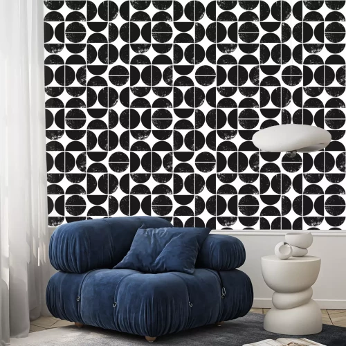 Tapete Vector geometric seamless pattern with semicircles. Abstract grunge background.