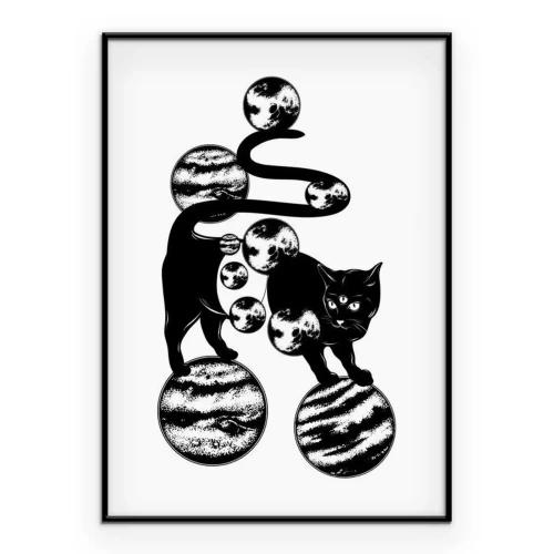 Poster Eine künstlerische Interpretation einer schwarzen Katze mit drei Augen.