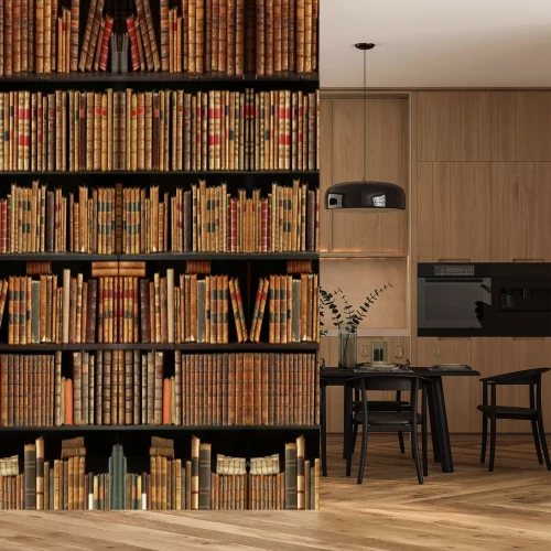 Sticker Old books on wooden shelf