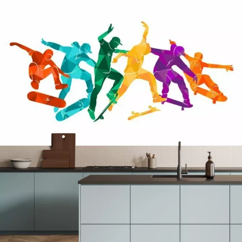 Sticker Skate people silhouettes skateboarders colorful vector illustration background extreme