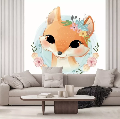 Sticker Fuchs Aquarell in einem Blumenschmuck