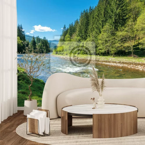 Fototapete Sonniger Morgen an einem Gebirgsbach