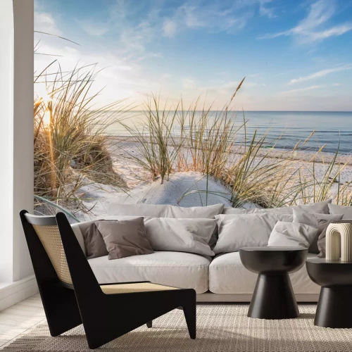 Fototapete Dünen, Sand, Meer und trockenes Gras