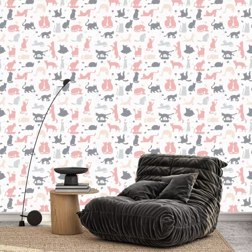 Tapete Katzensilhouetten Mäuse und Garne