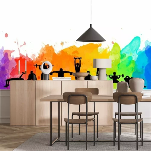 Fototapete Menschliche Silhouetten beim Training am Aquarell-Hintergrund