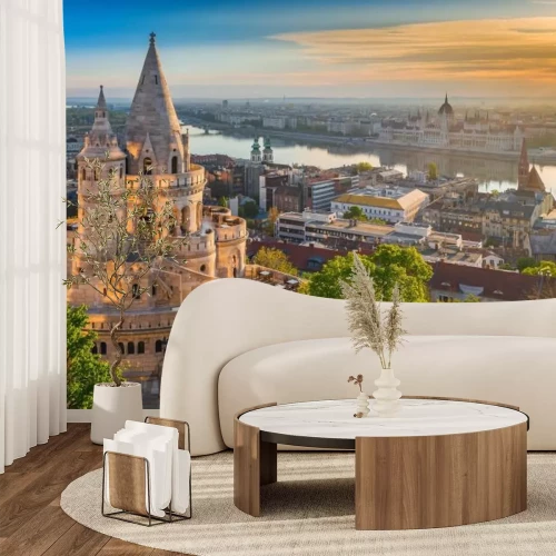 Fototapete Sonnenaufgang mit Blick auf den Turm in Budapest