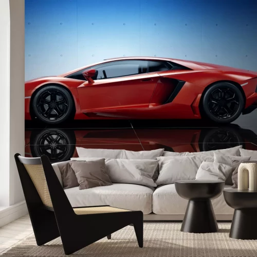 Sticker Futuristisches rotes Auto auf einem Spiegelboden